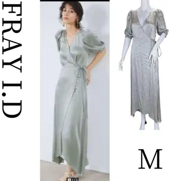 프레이 아이디 새틴 랩 퍼프 슬리브 롱 원피스 민트 그린 M