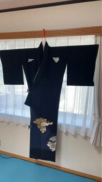 순수 실크 블랙 전통 예복 기모노