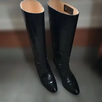 블랙 가죽 롱 부츠 슬림 핏