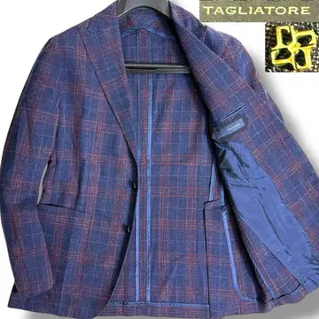 J7419 새상품급 딸리아또레 실크린넨 체크 무늬 자켓 네이비 48