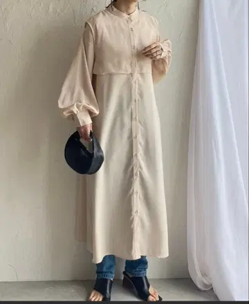 [ 미사용 새상품급 ] 베이지 핑크 베이지 버튼 셔츠 원피스