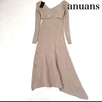 anuans 베이지 리브 롱 원피스