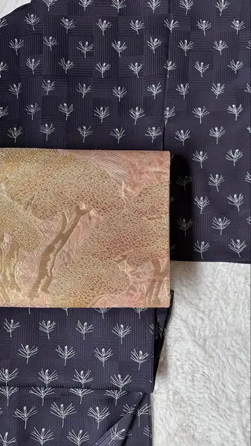 작가물 솔잎 고급 코몬 블랙 순수 실크