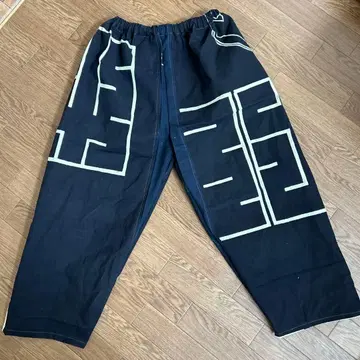 네이비 나염 인반텐 와이드 팬츠