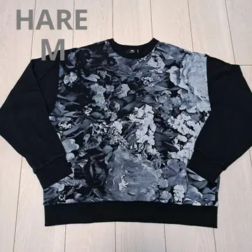 HARE 꽃무늬 맨투맨 트레이닝복 M 블랙 플라워 하레