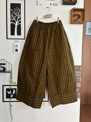 새상품급 패턴 모듬 밑단 절개 와이드 팬츠*브라운