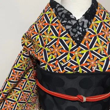 울 기모노 기하학 레트로 오렌지 그린