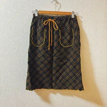 [ Y2K ] 울 소재의 브라운, 오렌지, 노랑 체크 무늬 스커트