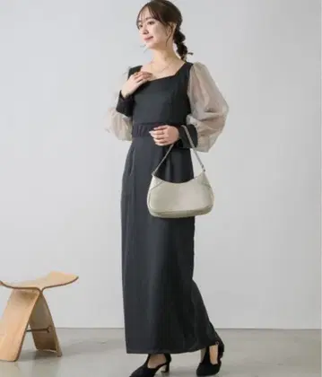 [ 미사용에 가까움 ] 누나 시어 새틴 절개 롱 드레스 원피스