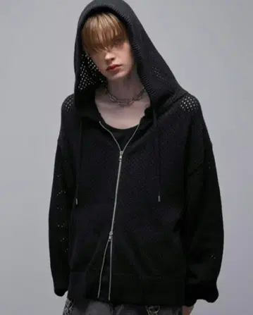 Loose/루스 시어 메쉬 풀 집업 루즈 후드티