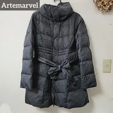 Artemarvel 다운 페더 A라인 롱 코트 다크 그레이