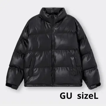 새상품급 GU 히트 패디드 인조 가죽 블루종 다운 L
