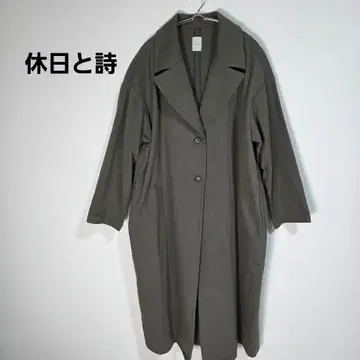 휴일과 시 오디너리 코트 카키 코튼 100%