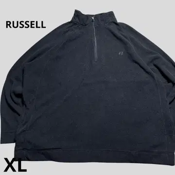 00s RUSSELL 보아 플리스 무지 블랙 플리스 하프 지퍼 XL