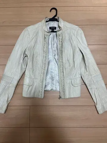 아이보리 스트라이프 천연 가죽 자켓