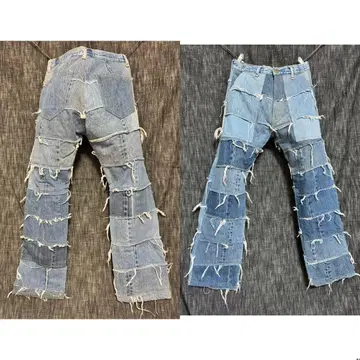 리메이크 데님 재구축 YKK 패치워크 잇댄 청바지 인디고