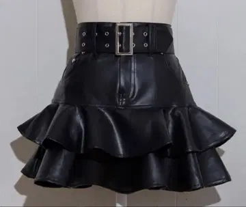 벨트 포함 티어드 가죽 스커트 pium