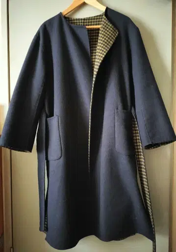 suadeo 네이비 롱 코트 리버서블 허리 벨트 포함