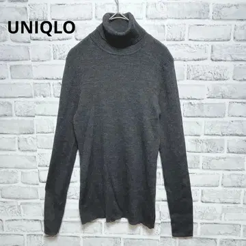 [유니클로] 하이넥 스웨터 리브 니트 울 100 다크 그레이 L