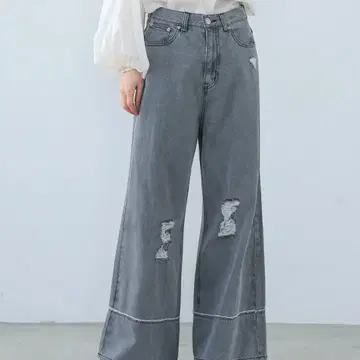 미사용 새상품 데미지 가공 와이드 데님