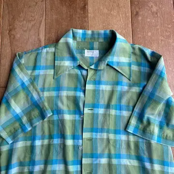 1970's년대 몽고메리 워드 폴리코튼 셔츠 M 그린 x 블루