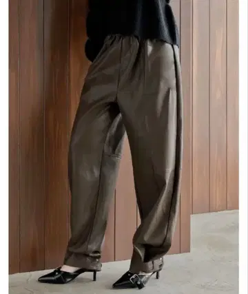 브라운 인조 가죽 앵클 벨트 2WAY 팬츠 작은 키