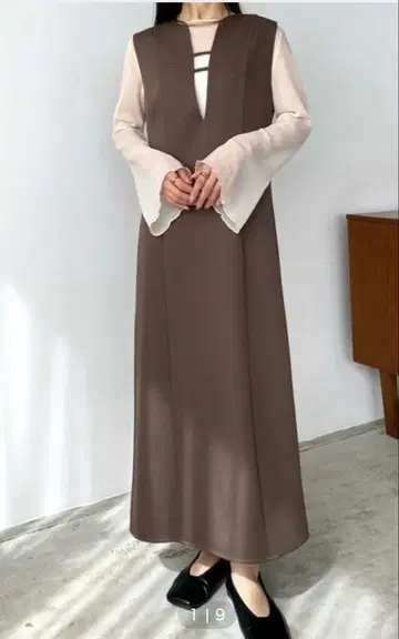 성숙한 오버롤 스커트 원피스 롱 맥시 레이어드 가을/겨울 브라운