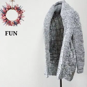 팬 니트 가디건 믹스 컬러 케이블 숄카라 프론트 오픈