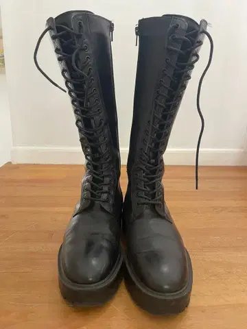 ZARA 레이스업 롱 부츠 천연 가죽