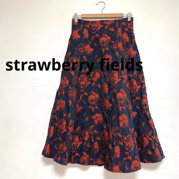 스트로베리 필드 자카드 플라워 스커트 롱 네이비 F