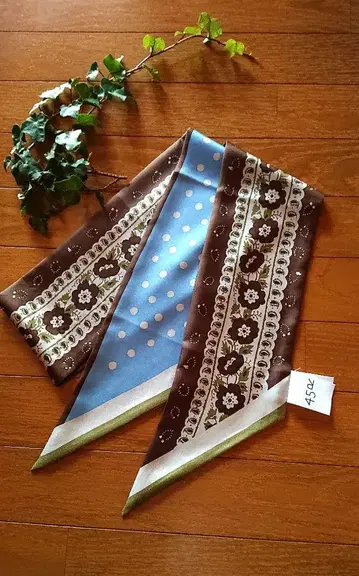 45R 플라워 프린트 실크 롱 스카프/브라운