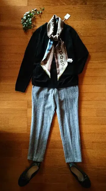 45R 스트레치 울 트위드 헤링본 슬랙스/라이트 그레이