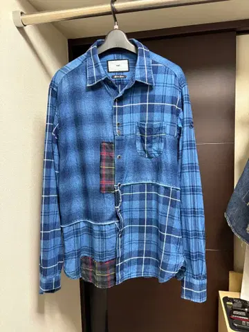 TMT 체크 셔츠, 패치워크 체크 무늬 긴팔 셔츠 L 사이즈 새상품급