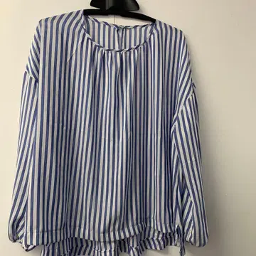 핸드메이드 파랑과 화이트 스트라이프 긴팔 블라우스