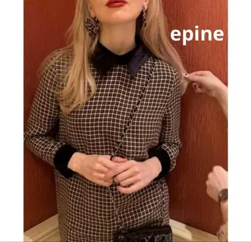 epine 벨로아 컬러 체크 원피스 미니 기장 브라운