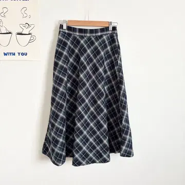 그라시아 롱 플레어 스커트 오샤레 디자인 글렌체크 허리밴딩