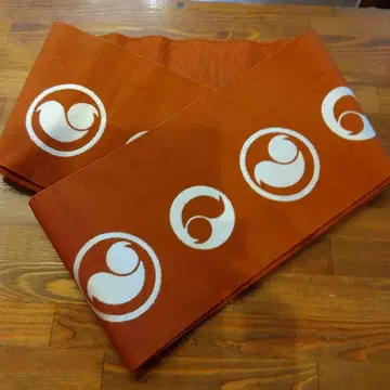 순수 실크 오렌지 컬러 반폭 오비 화이트 무늬