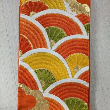 후쿠로 오비 파도 무늬 오렌지 골드 컬러