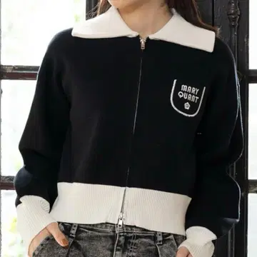 MARY QUANT 바이컬러 로고 더블 지퍼 자켓 M 사이즈 블랙