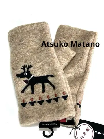 택 포함 새상품 마타노 아츠코 / 자수 손가락 없는 장갑 베이지 일본제
