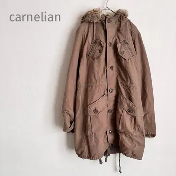 카넬리안 모즈 코트 L 후드 부착 2way 베이지 인조 모피