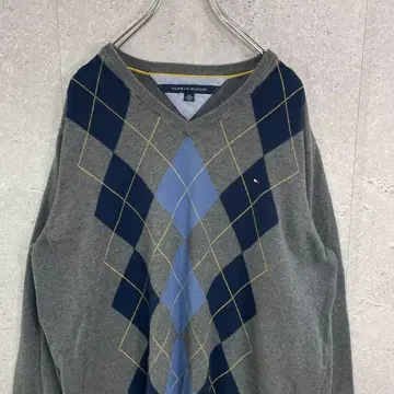 타미힐피거 아가일 무늬 자수 로고 니트 스웨터 2XL