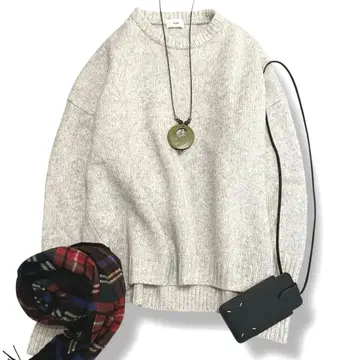 새상품급 IENA 니트 울 캐시미어 크루넥 풀오버 라이트 그레이