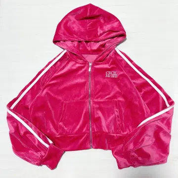 헤이세이 갸루 y2k 벨로아 후드티 핑크 세실 맥비 로고 크롭 기장