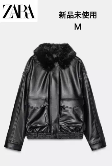 [미사용 새상품] ZARA 탈부착 가능한 인조 모피 카라 부착 자켓 M