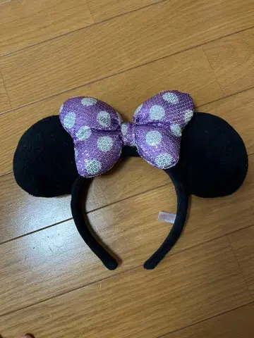 디즈니 미니 머리띠 도트 리본 보라색 스팽글