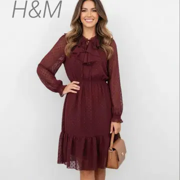H&M 새상품 택 포함 시스루 보르도 버건디 원피스 36
