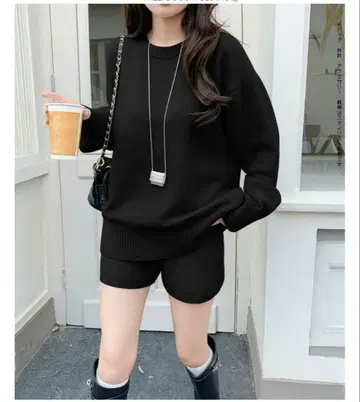 니트 셋업 스웨터 숏팬츠 성숙 캐주얼 긴팔