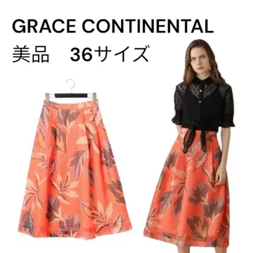 그레이스 콘티넨탈 메쉬 플라워 프린트 스커트 오렌지 새상품급