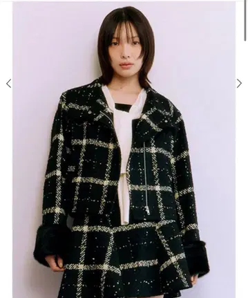 LILY BROWN 소매 퍼 2way 코트 체크 무늬